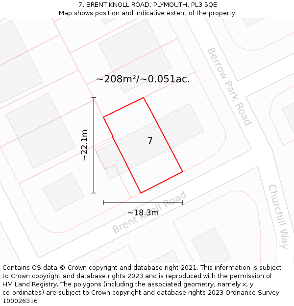 7, BRENT KNOLL ROAD, PLYMOUTH, PL3 5QE: Plot and title map