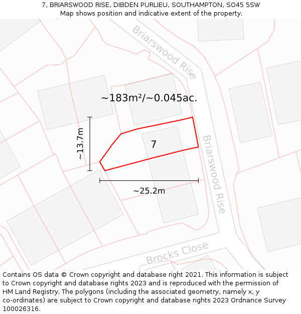 7, BRIARSWOOD RISE, DIBDEN PURLIEU, SOUTHAMPTON, SO45 5SW: Plot and title map