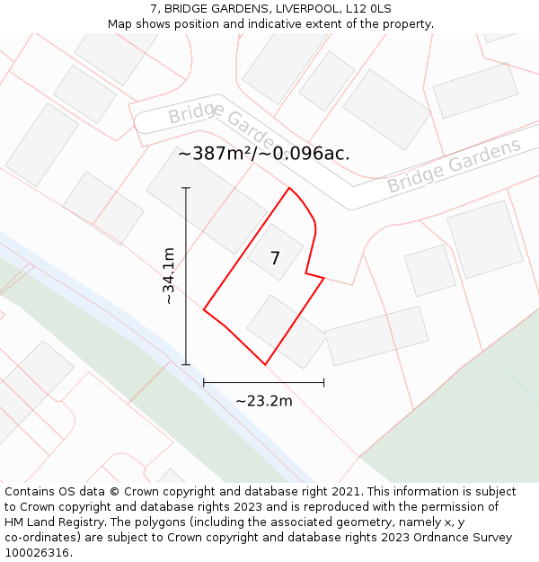 7, BRIDGE GARDENS, LIVERPOOL, L12 0LS: Plot and title map