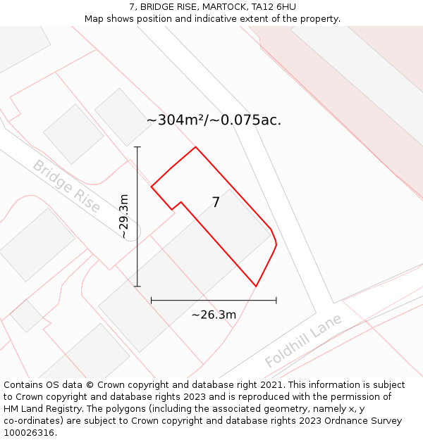 7, BRIDGE RISE, MARTOCK, TA12 6HU: Plot and title map