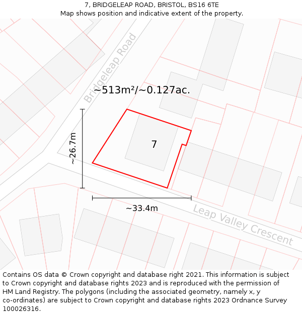 7, BRIDGELEAP ROAD, BRISTOL, BS16 6TE: Plot and title map