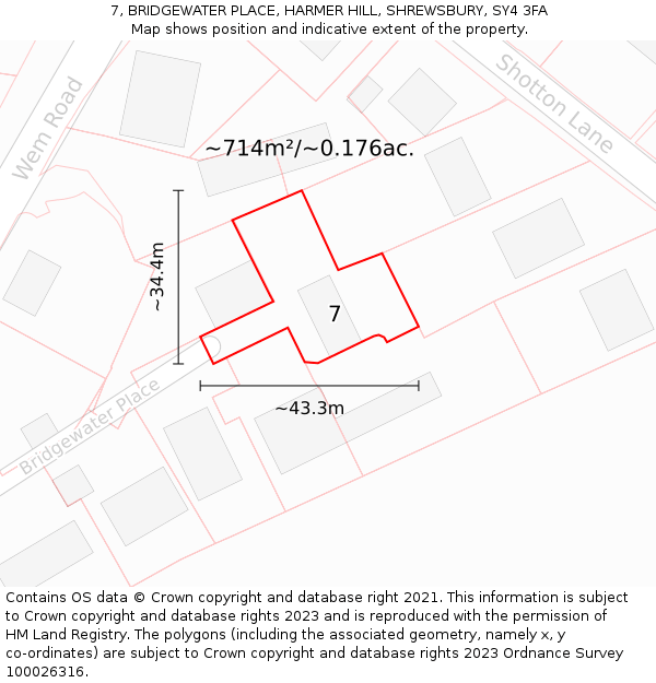 7, BRIDGEWATER PLACE, HARMER HILL, SHREWSBURY, SY4 3FA: Plot and title map