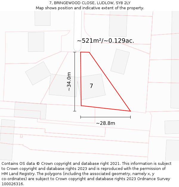 7, BRINGEWOOD CLOSE, LUDLOW, SY8 2LY: Plot and title map