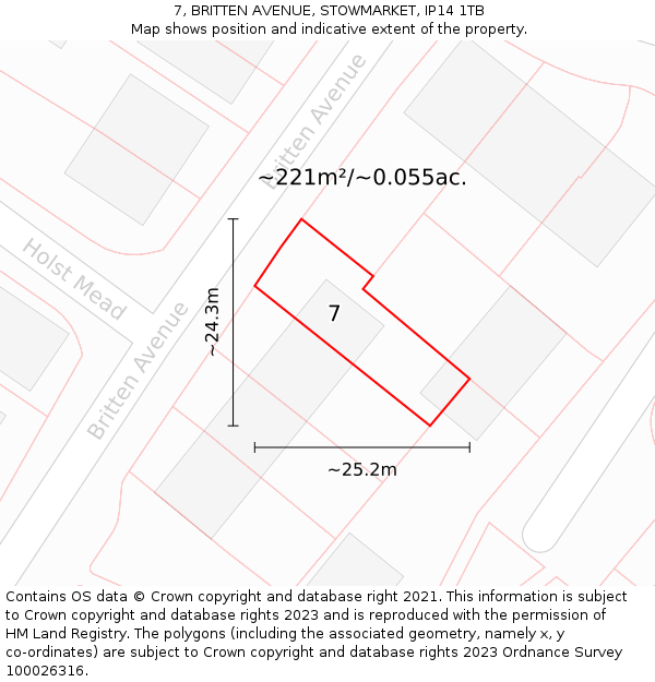 7, BRITTEN AVENUE, STOWMARKET, IP14 1TB: Plot and title map