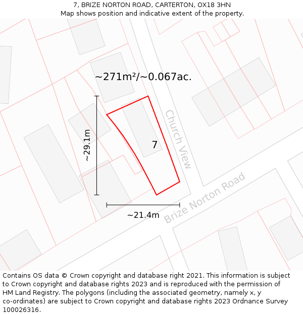 7, BRIZE NORTON ROAD, CARTERTON, OX18 3HN: Plot and title map