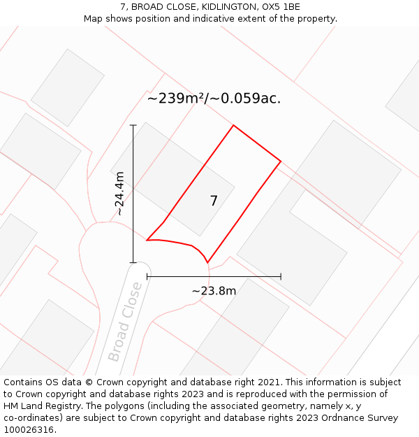 7, BROAD CLOSE, KIDLINGTON, OX5 1BE: Plot and title map