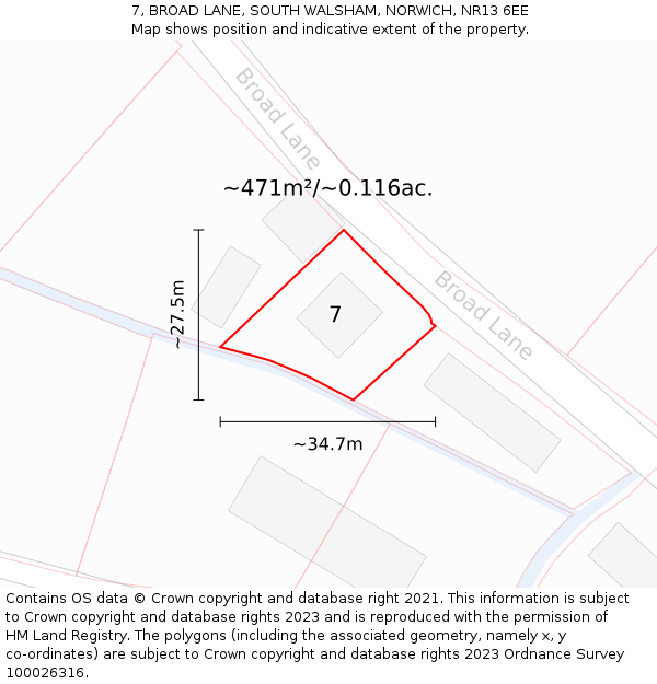 7, BROAD LANE, SOUTH WALSHAM, NORWICH, NR13 6EE: Plot and title map