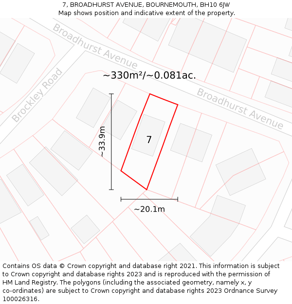 7, BROADHURST AVENUE, BOURNEMOUTH, BH10 6JW: Plot and title map