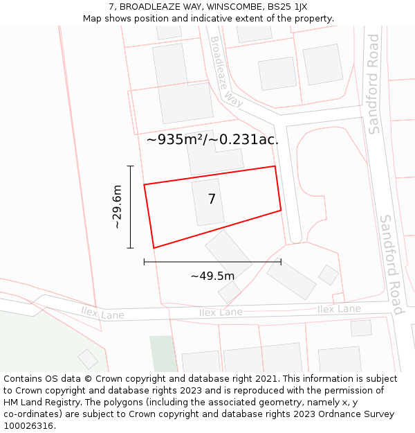 7, BROADLEAZE WAY, WINSCOMBE, BS25 1JX: Plot and title map