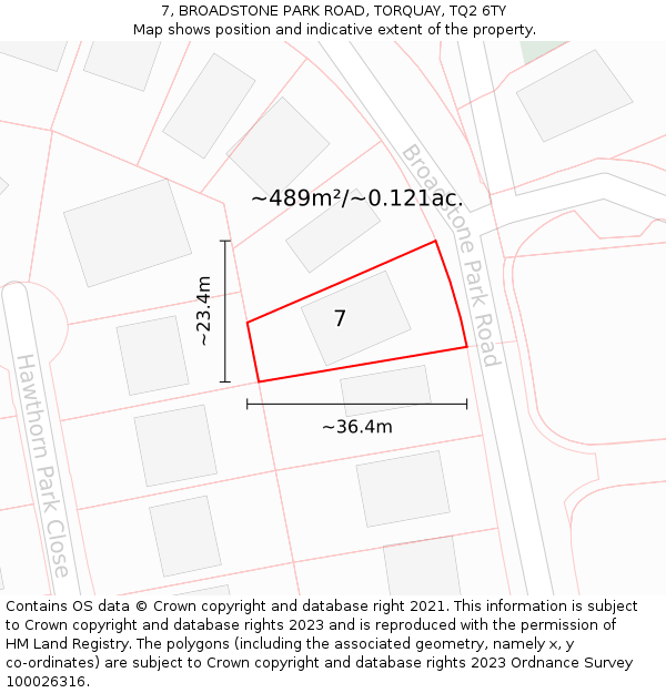 7, BROADSTONE PARK ROAD, TORQUAY, TQ2 6TY: Plot and title map