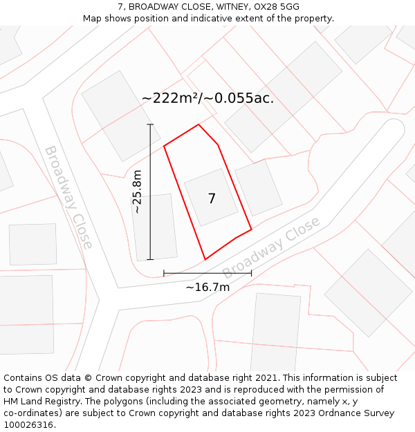 7, BROADWAY CLOSE, WITNEY, OX28 5GG: Plot and title map