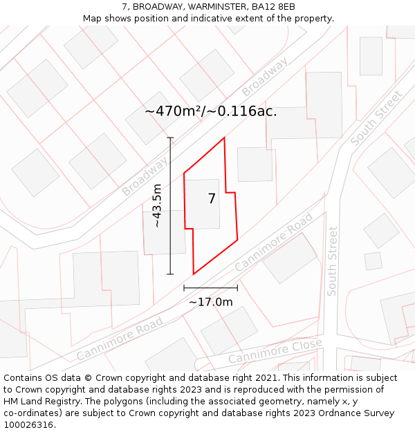 7, BROADWAY, WARMINSTER, BA12 8EB: Plot and title map