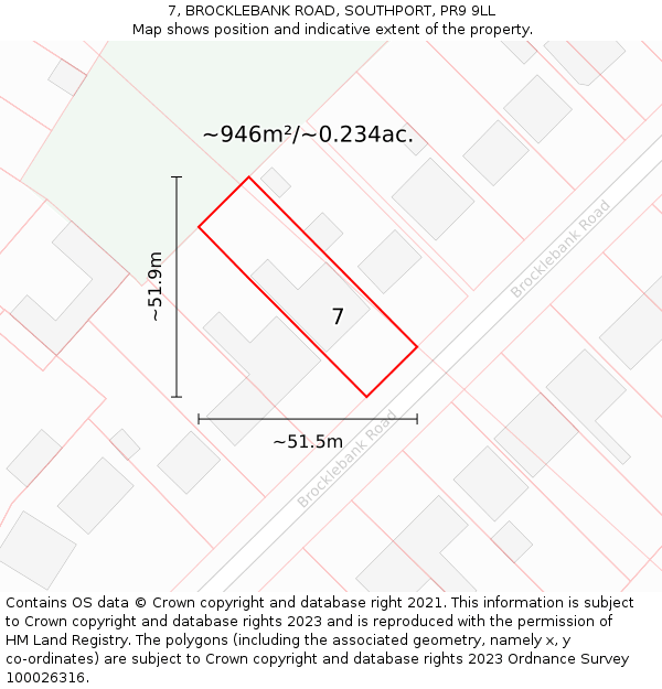 7, BROCKLEBANK ROAD, SOUTHPORT, PR9 9LL: Plot and title map