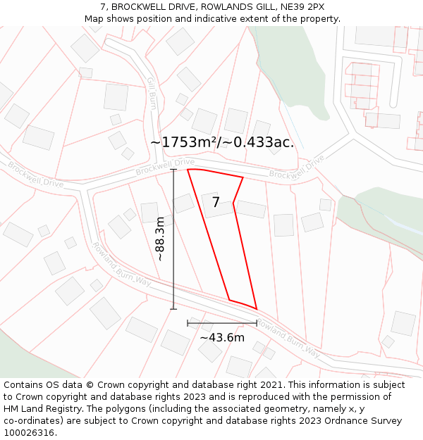 7, BROCKWELL DRIVE, ROWLANDS GILL, NE39 2PX: Plot and title map