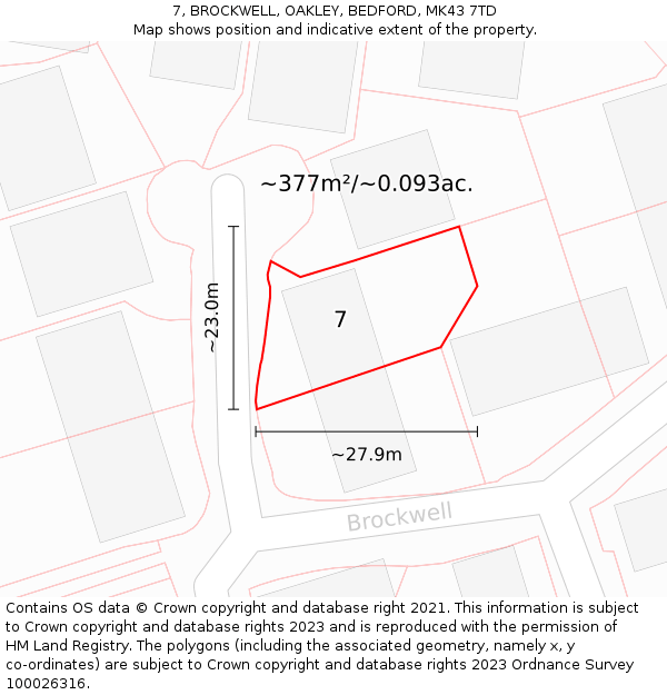 7, BROCKWELL, OAKLEY, BEDFORD, MK43 7TD: Plot and title map