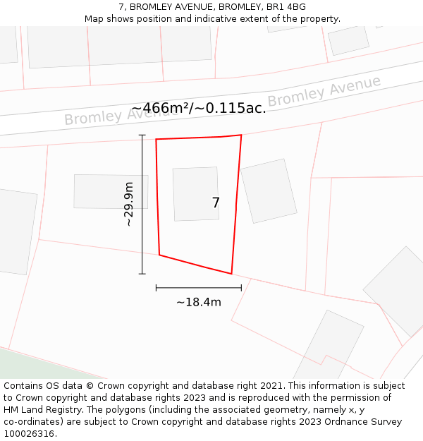 7, BROMLEY AVENUE, BROMLEY, BR1 4BG: Plot and title map