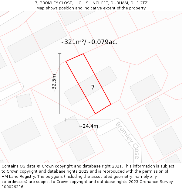 7, BROMLEY CLOSE, HIGH SHINCLIFFE, DURHAM, DH1 2TZ: Plot and title map