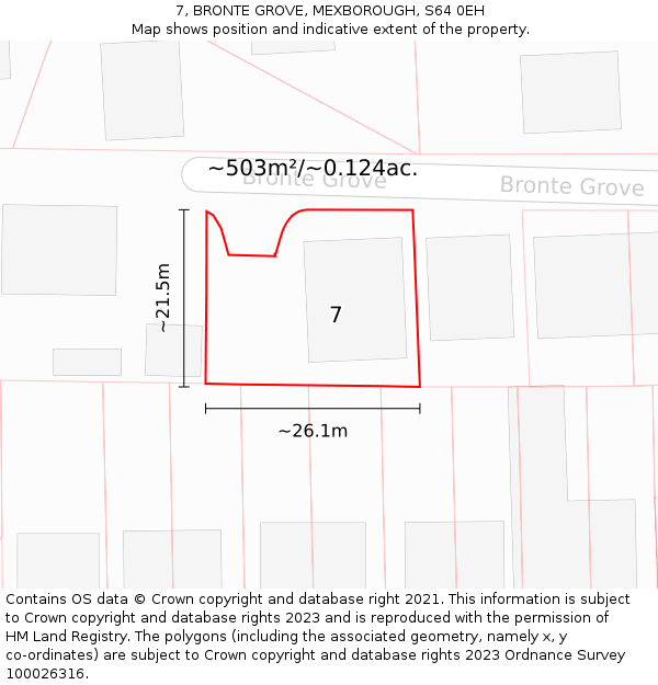 7, BRONTE GROVE, MEXBOROUGH, S64 0EH: Plot and title map