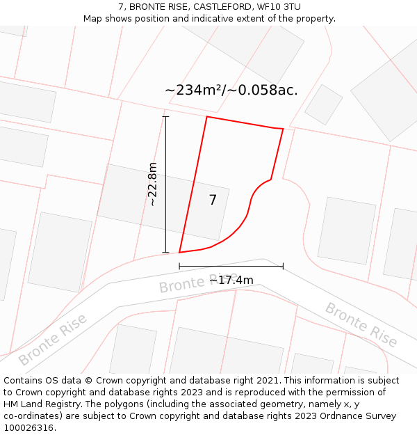 7, BRONTE RISE, CASTLEFORD, WF10 3TU: Plot and title map