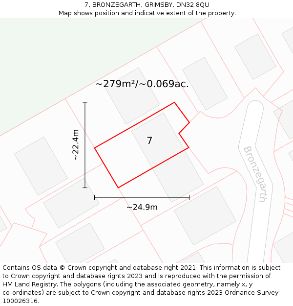 7, BRONZEGARTH, GRIMSBY, DN32 8QU: Plot and title map