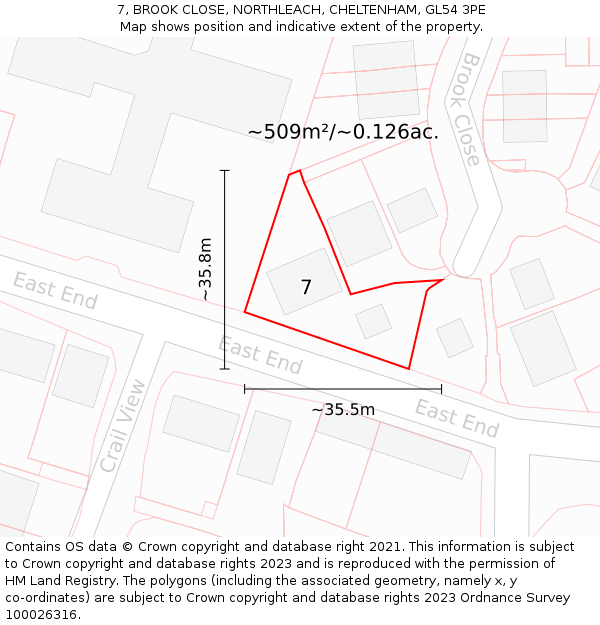 7, BROOK CLOSE, NORTHLEACH, CHELTENHAM, GL54 3PE: Plot and title map