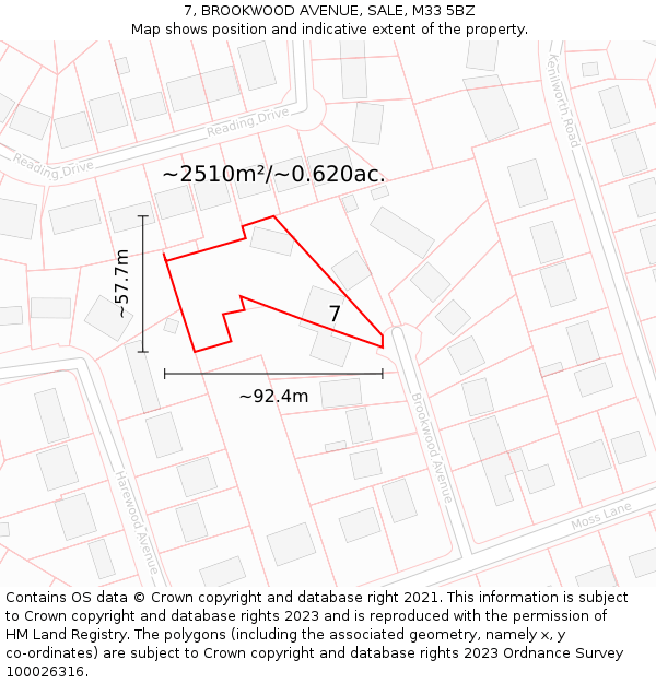 7, BROOKWOOD AVENUE, SALE, M33 5BZ: Plot and title map