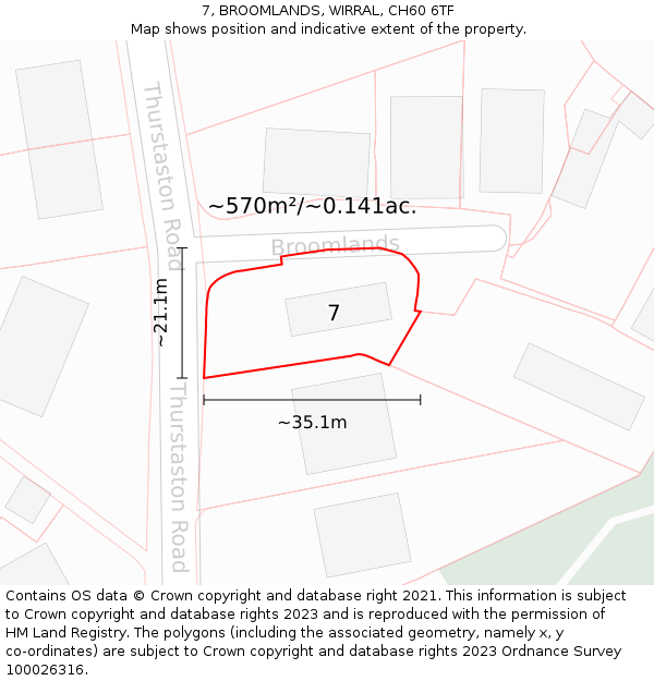 7, BROOMLANDS, WIRRAL, CH60 6TF: Plot and title map