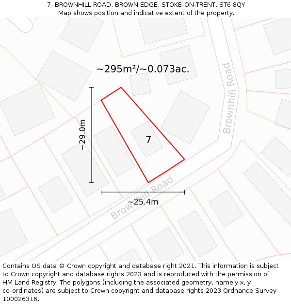 7, BROWNHILL ROAD, BROWN EDGE, STOKE-ON-TRENT, ST6 8QY: Plot and title map