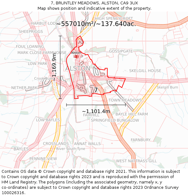 7, BRUNTLEY MEADOWS, ALSTON, CA9 3UX: Plot and title map