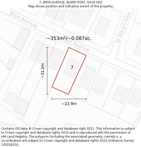 7, BRYN AVENUE, BURRY PORT, SA16 0SG: Plot and title map