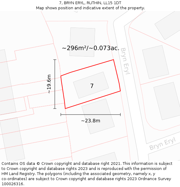 7, BRYN ERYL, RUTHIN, LL15 1DT: Plot and title map