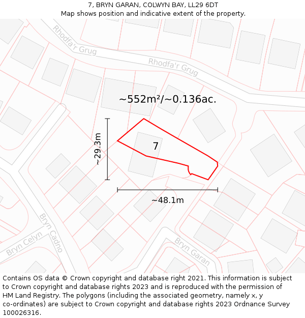 7, BRYN GARAN, COLWYN BAY, LL29 6DT: Plot and title map