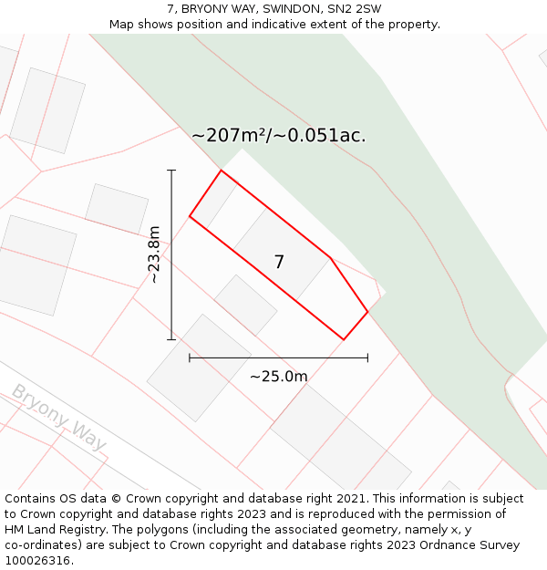 7, BRYONY WAY, SWINDON, SN2 2SW: Plot and title map