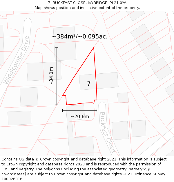7, BUCKFAST CLOSE, IVYBRIDGE, PL21 0YA: Plot and title map