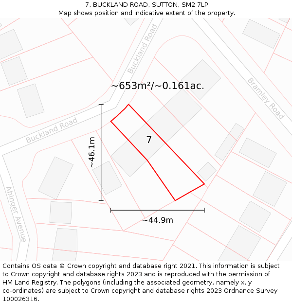 7, BUCKLAND ROAD, SUTTON, SM2 7LP: Plot and title map