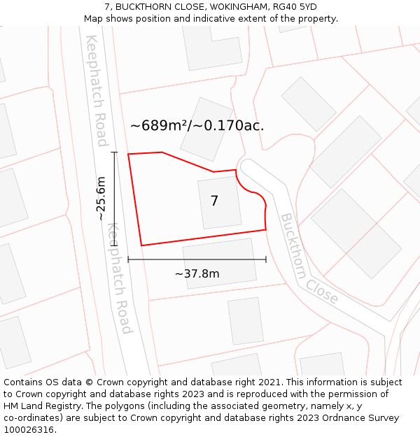 7, BUCKTHORN CLOSE, WOKINGHAM, RG40 5YD: Plot and title map