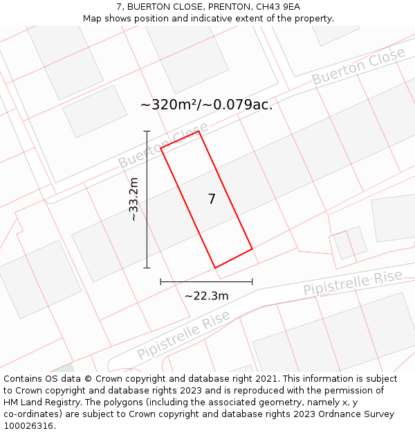 7, BUERTON CLOSE, PRENTON, CH43 9EA: Plot and title map