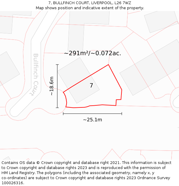 7, BULLFINCH COURT, LIVERPOOL, L26 7WZ: Plot and title map