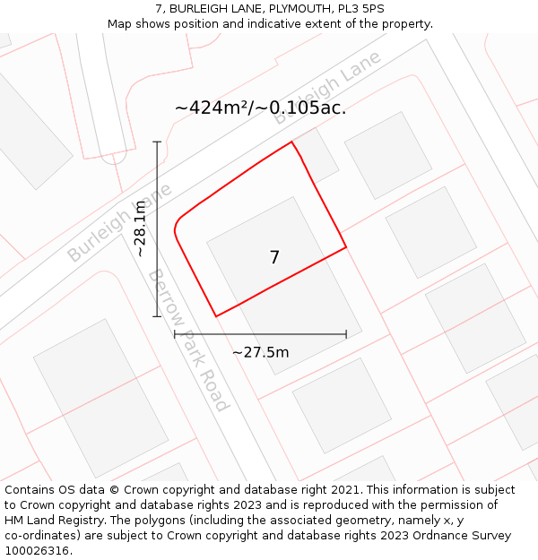 7, BURLEIGH LANE, PLYMOUTH, PL3 5PS: Plot and title map