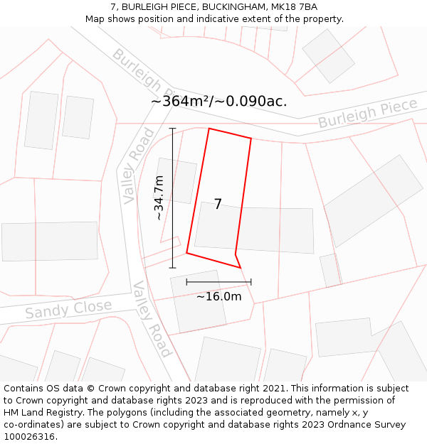 7, BURLEIGH PIECE, BUCKINGHAM, MK18 7BA: Plot and title map