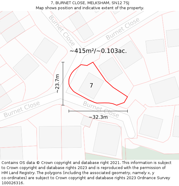 7, BURNET CLOSE, MELKSHAM, SN12 7SJ: Plot and title map