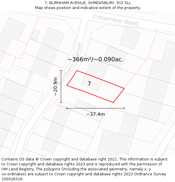 7, BURNHAM AVENUE, SHREWSBURY, SY2 5LL: Plot and title map