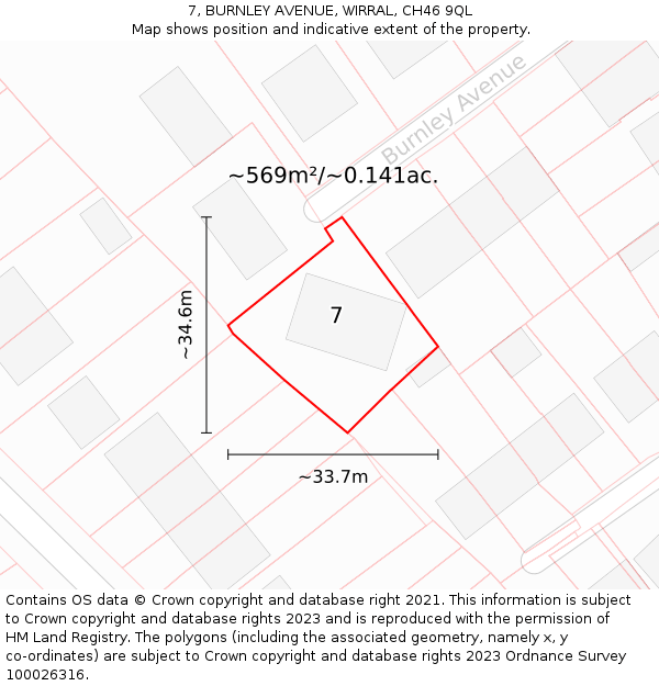 7, BURNLEY AVENUE, WIRRAL, CH46 9QL: Plot and title map