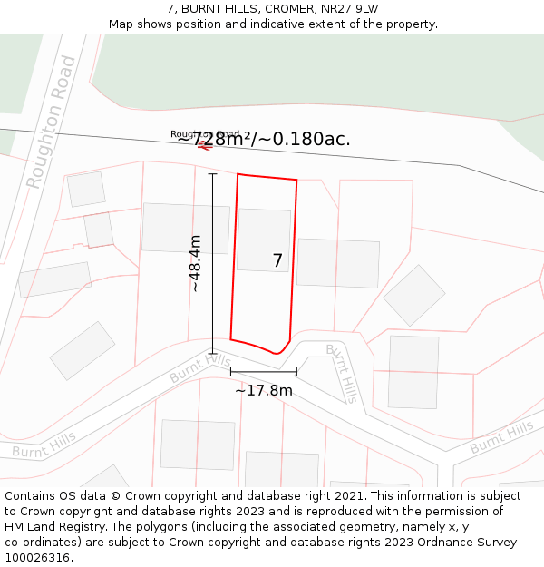 7, BURNT HILLS, CROMER, NR27 9LW: Plot and title map