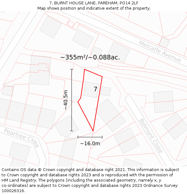 7, BURNT HOUSE LANE, FAREHAM, PO14 2LF: Plot and title map