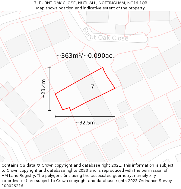 7, BURNT OAK CLOSE, NUTHALL, NOTTINGHAM, NG16 1QR: Plot and title map