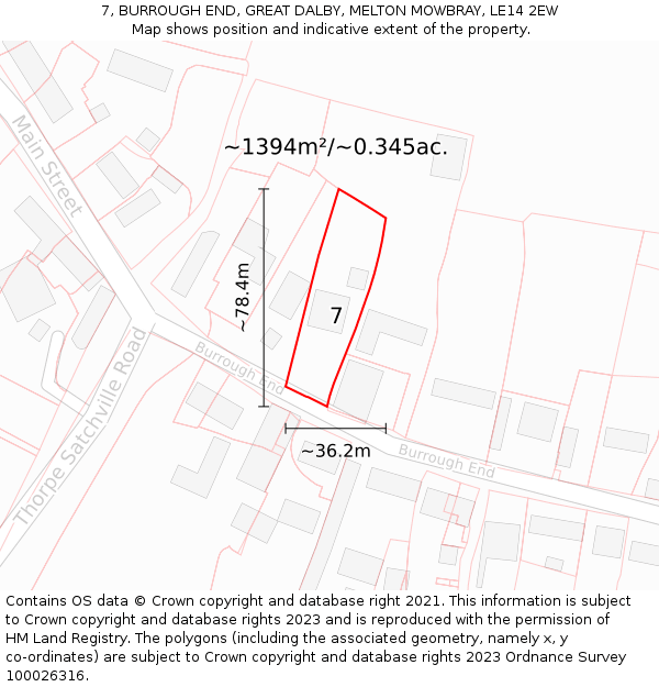 7, BURROUGH END, GREAT DALBY, MELTON MOWBRAY, LE14 2EW: Plot and title map