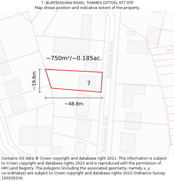 7, BURTENSHAW ROAD, THAMES DITTON, KT7 0TP: Plot and title map