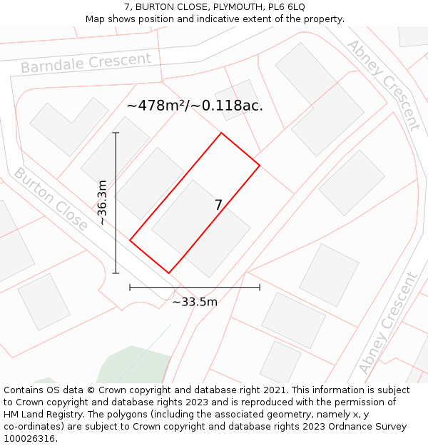 7, BURTON CLOSE, PLYMOUTH, PL6 6LQ: Plot and title map