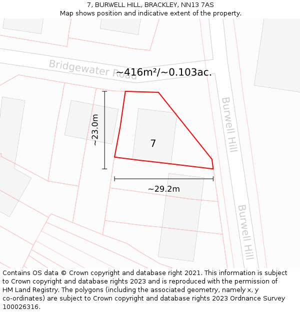 7, BURWELL HILL, BRACKLEY, NN13 7AS: Plot and title map